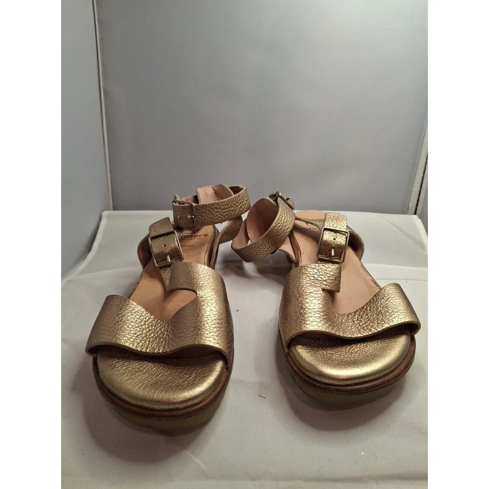 WONDERS Leather Wrap Around Ankle Women's Gold Sandals Size 37 (6.5)